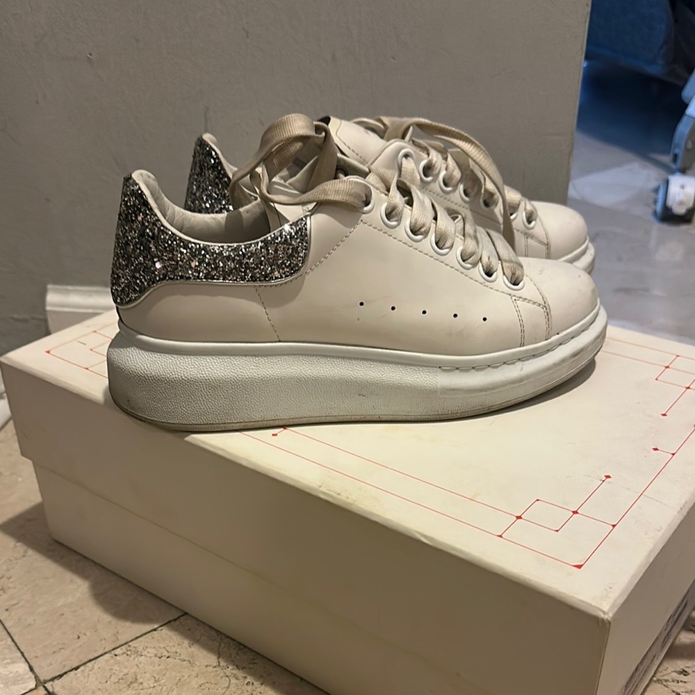 Alexander McQueen White Sneakers with Silver Accents